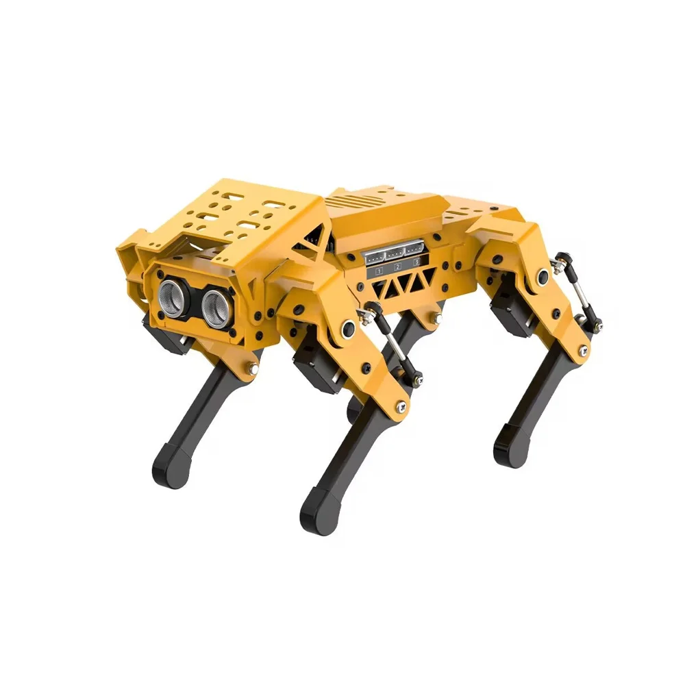 Hiwonder MechDog amarillo con cuatro patas articuladas y sin módulo de cámara adicional