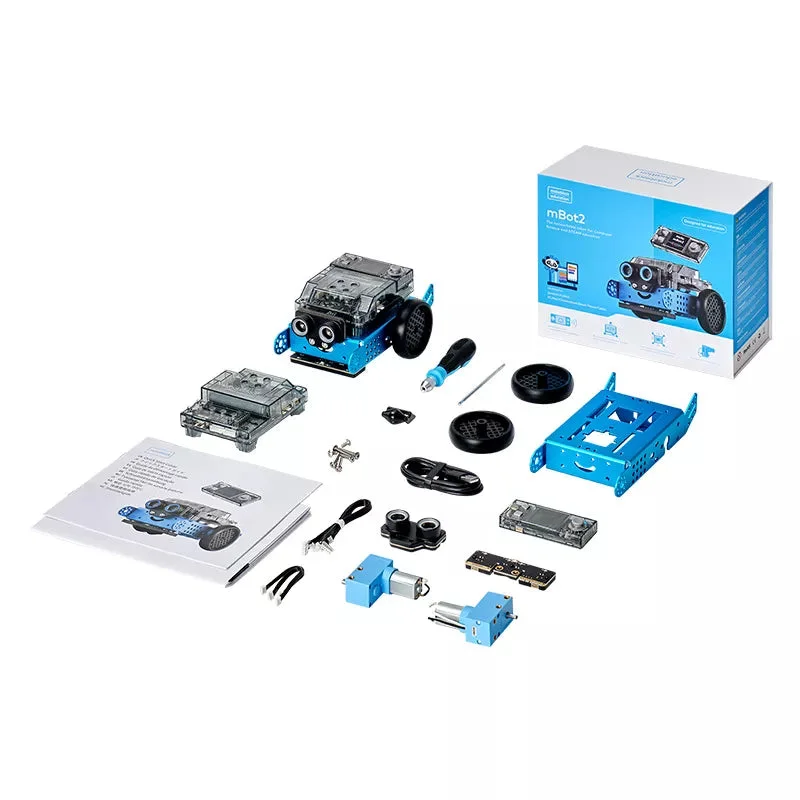 Makeblock mBot2 robot, kit components and packaging
