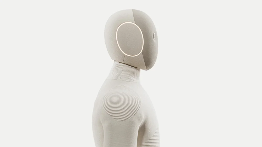 Side view of the cream-colored NEO humanoid