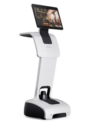 White temi personal robot with a video-call screen