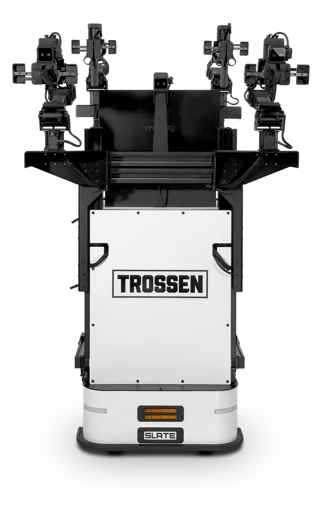 Trossen Mobile AI four-arm wheeled research station, shown with optional computer